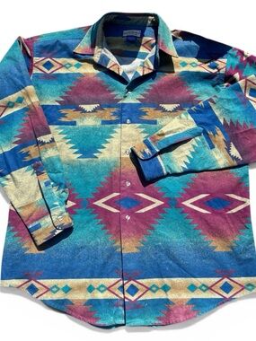 Vintage USA Ruff Hewn flannel shirt Aztec navajo Native 100% cotton southwestern